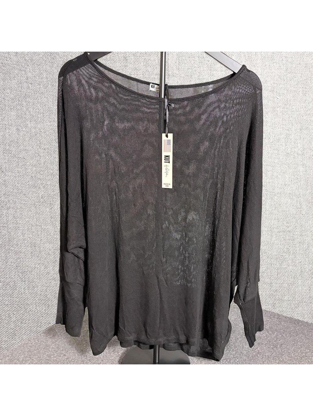 KUT from the Kloth Sheer Black Long Sleeve Top, XL